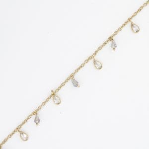 Moonstone Teardrop +CZ Teardrop Alternating Dangle Chain