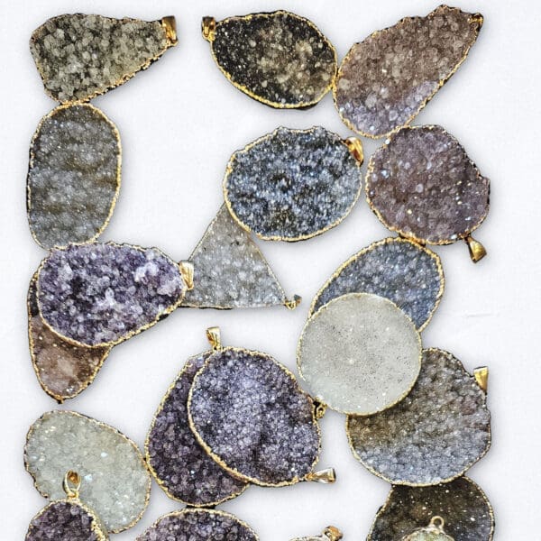 Amethyst and Quartz Druzy Pendants